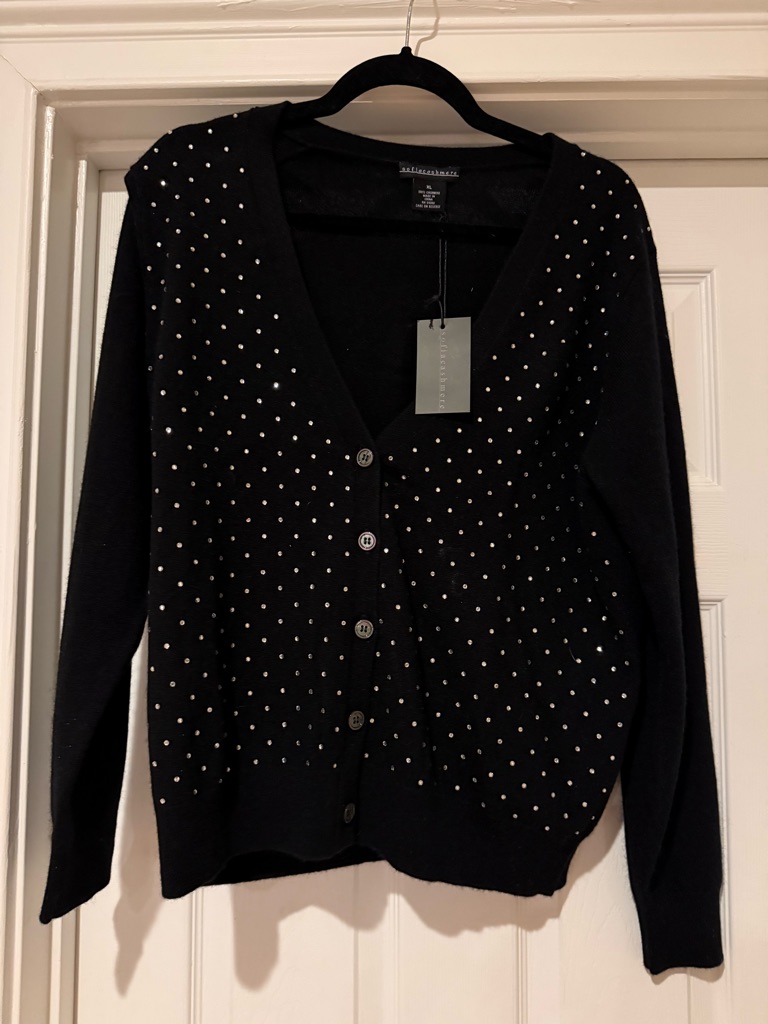Nwt Sophia Cashmere Rhinestone Cashmere Sweater In Black Size Xl